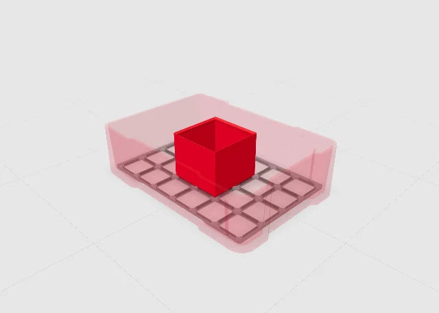 Red 2x2 tall bin in the Toolbox Shop designer.