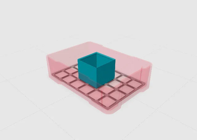 Teal 2x2 tall bin in the Toolbox Shop designer.
