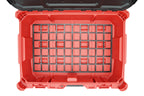 Black base plate in an open Milwaukee PACKOUT 48-22-8424 Tool Box, seen from above.