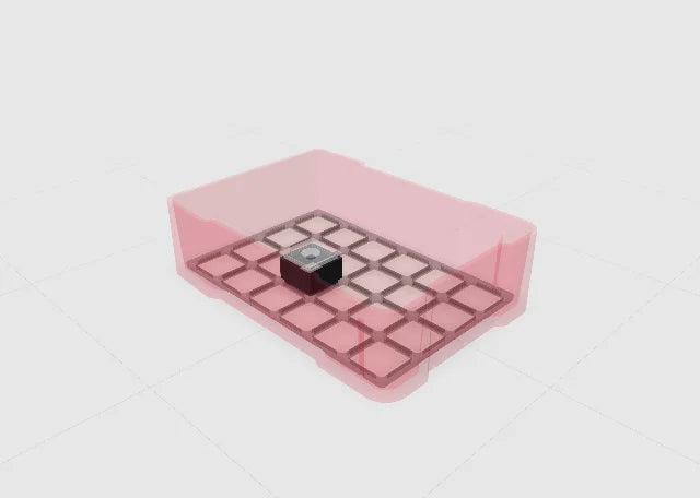Clear lid for a 1x1 bin in the Toolbox Shop designer.