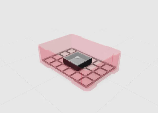 Clear lid for a 2x2 bin in the Toolbox Shop designer.